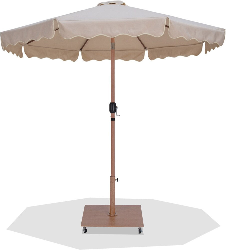 Meridian Furniture - Amalfi Beige Fabric With Cream Piping / Teak Aluminum Patio Umbrella with Base Sets - 55017Beige-AT veiw 1