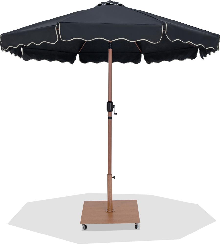 Meridian Furniture - Amalfi Black Fabric With Cream Piping / Teak Aluminum Patio Umbrella with Base Sets - 55017Black-AT veiw 1