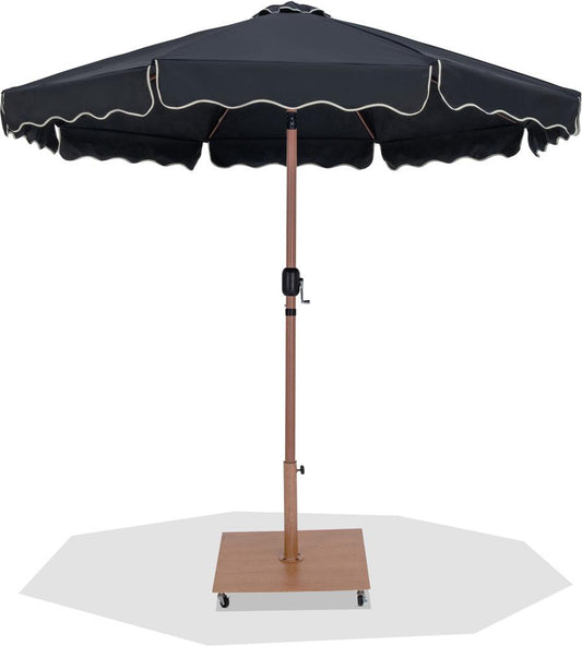 Meridian Furniture - Amalfi Black Fabric With Cream Piping / Teak Aluminum Patio Umbrella with Base Sets - 55017Black-AT veiw 1