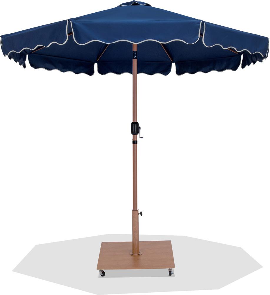 Meridian Furniture - Amalfi Navy Fabric With Cream Piping / Teak Aluminum Patio Umbrella with Base Sets - 55017Navy-AT veiw 1
