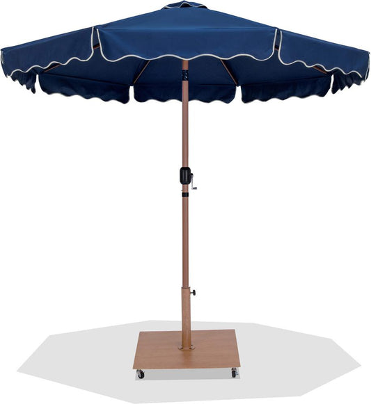 Meridian Furniture - Amalfi Navy Fabric With Cream Piping / Teak Aluminum Patio Umbrella with Base Sets - 55017Navy-AT veiw 1