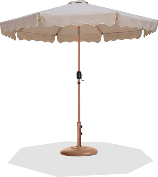 Meridian Furniture - Amalfi Beige Fabric With Cream Piping / Teak Aluminum Patio Umbrella with Base Sets - 55017Beige-BT veiw 1