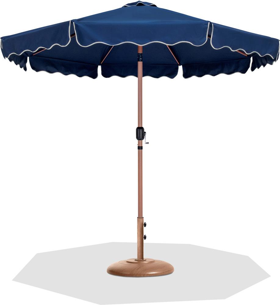 Meridian Furniture - Amalfi Navy Fabric With Cream Piping / Teak Aluminum Patio Umbrella with Base Sets - 55017Navy-BT veiw 1