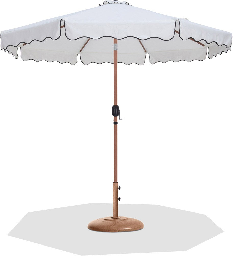 Meridian Furniture - Amalfi White Fabric With Black Piping / Teak Aluminum Patio Umbrella with Base Sets - 55017White-BT veiw 1