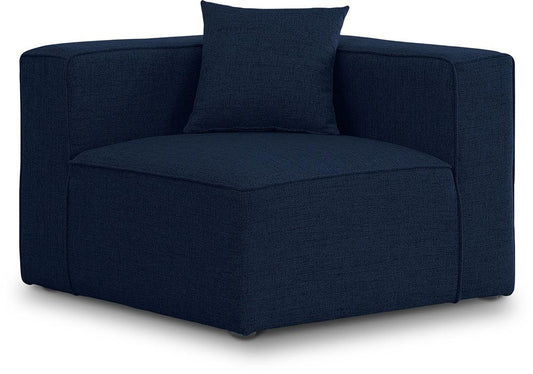 Meridian Furniture - Cube Navy Durable Linen Textured Corner Chair - 630Navy-Corner veiw 1