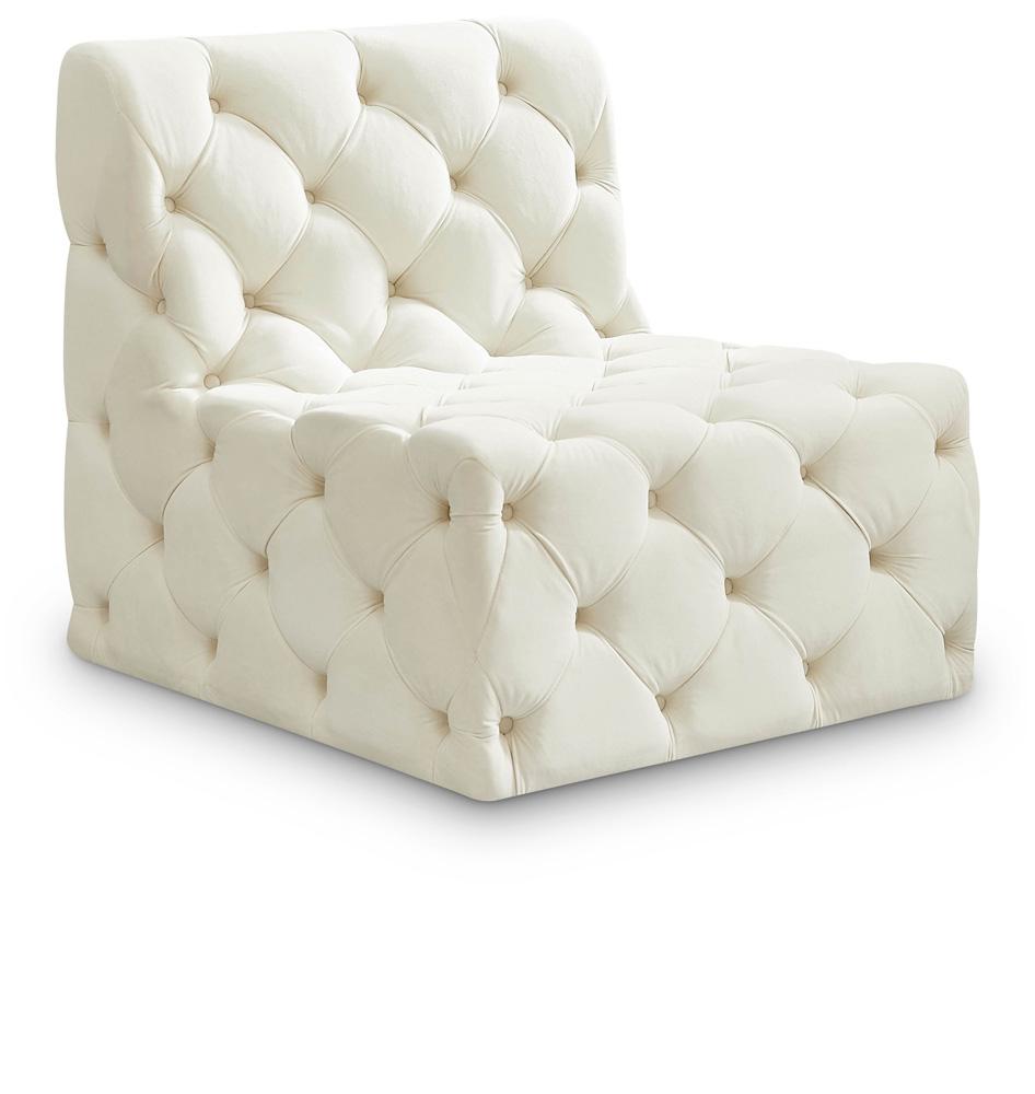 Meridian Furniture - Tuft Cream Velvet Armless Chair - 680Cream-Armless veiw 1