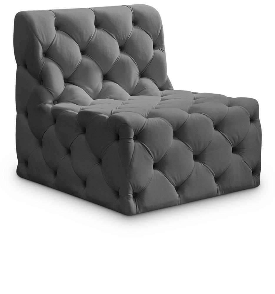 Meridian Furniture - Tuft Grey Velvet Armless Chair - 680Grey-Armless veiw 1