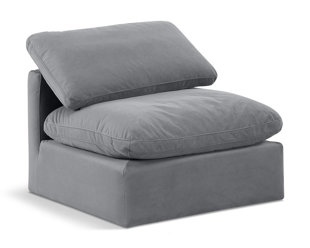 Meridian Furniture - Indulge Grey Velvet Armless Chair - 147Grey-Armless veiw 1