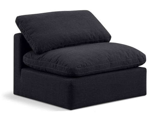 Meridian Furniture - Indulge Black Linen Textured Fabric Armless Chair - 141Black-Armless veiw 1