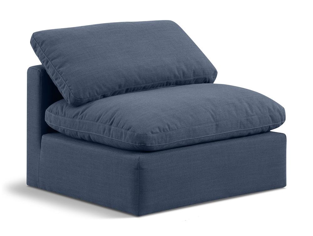 Meridian Furniture - Indulge Navy Linen Textured Fabric Armless Chair - 141Navy-Armless veiw 1