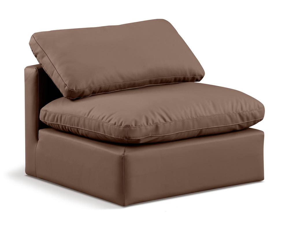 Meridian Furniture - Indulge Brown Vegan Leather Armless Chair - 146Brown-Armless veiw 1