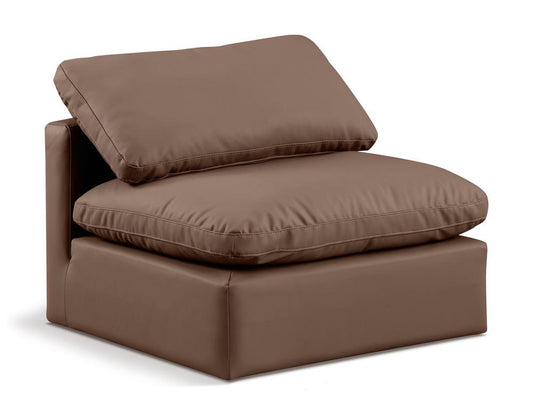 Meridian Furniture - Indulge Brown Vegan Leather Armless Chair - 146Brown-Armless veiw 1