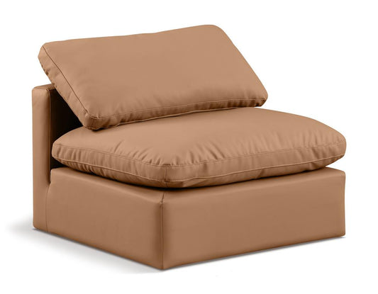 Meridian Furniture - Indulge Cognac Vegan Leather Armless Chair - 146Cognac-Armless veiw 1