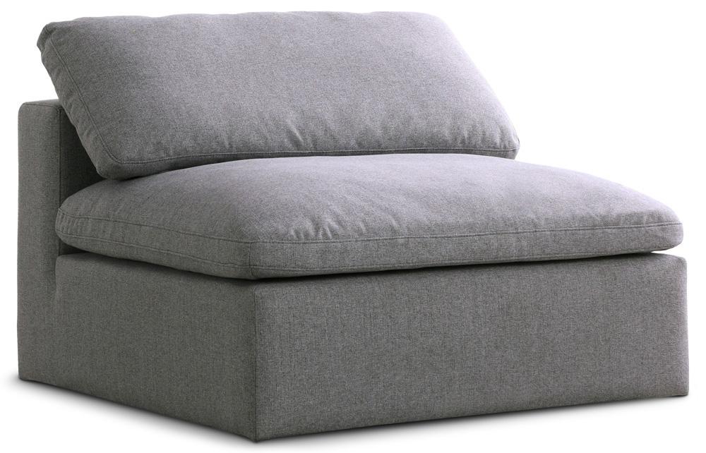 Meridian Furniture - Serene Grey Linen Textured Fabric Deluxe Comfort Modular Armless Chair - 601Grey-Armless veiw 1