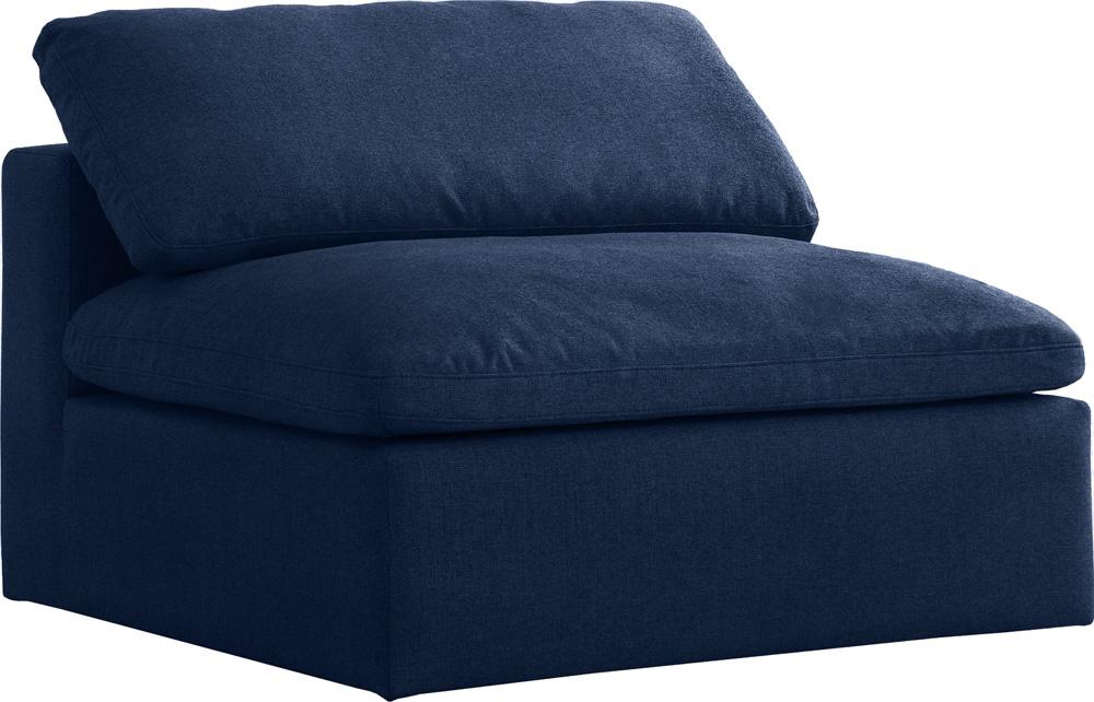 Meridian Furniture - Serene Navy Linen Textured Fabric Deluxe Comfort Modular Armless Chair - 601Navy-Armless veiw 1