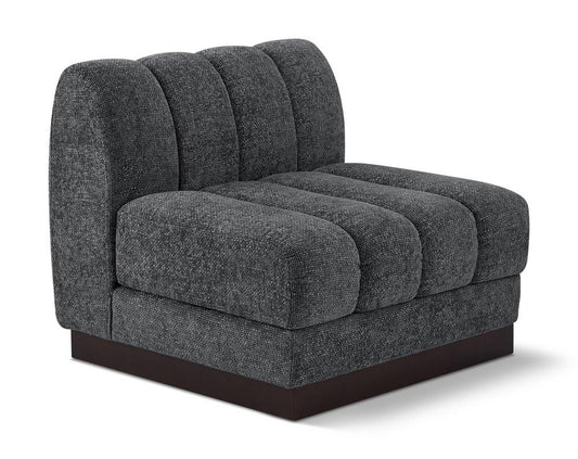 Meridian Furniture - Quinn Grey Chenille Fabric Armless Chair - 124Grey-Armless veiw 1