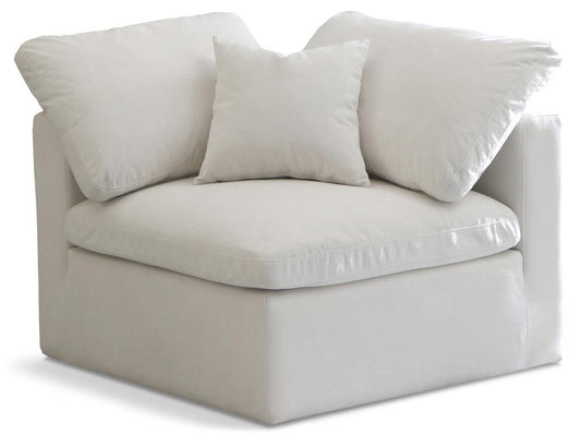 Meridian Furniture - Plush Cream Velvet Standard Comfort Modular Corner Chair - 602Cream-Corner veiw 1