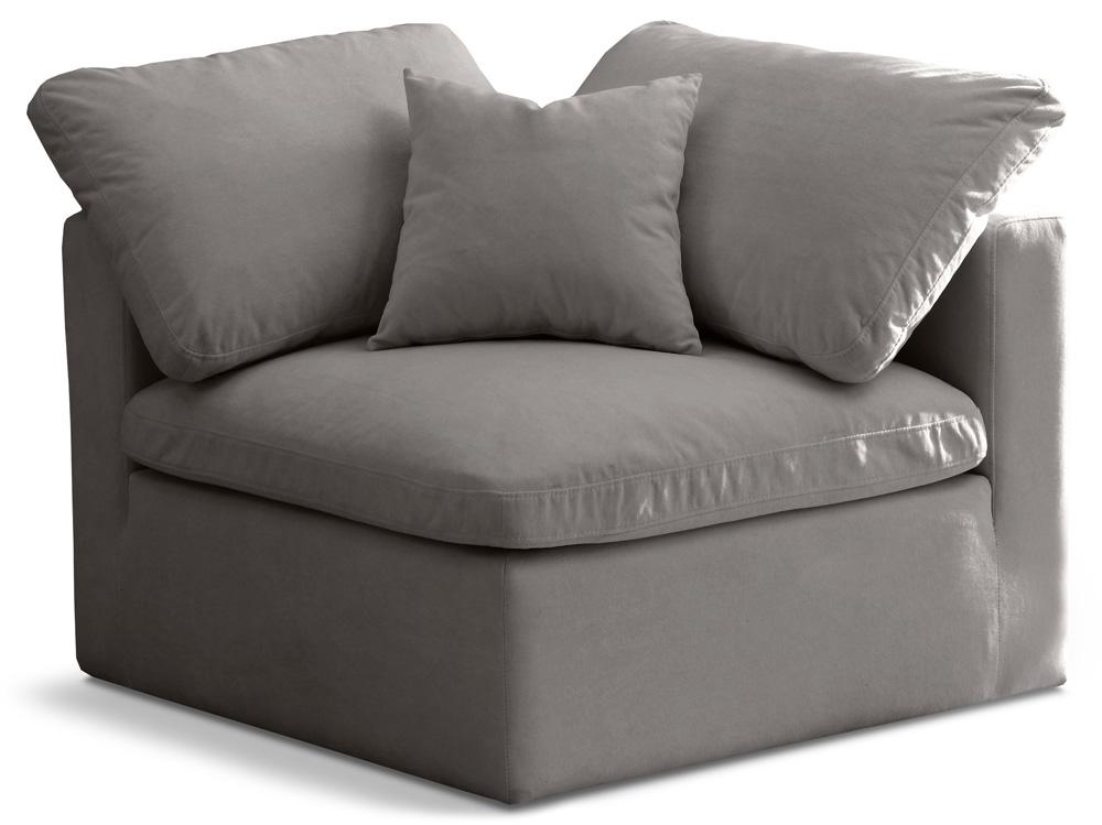 Meridian Furniture - Plush Grey Velvet Standard Comfort Modular Corner Chair - 602Grey-Corner veiw 1