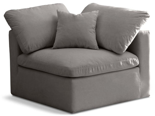 Meridian Furniture - Plush Grey Velvet Standard Comfort Modular Corner Chair - 602Grey-Corner veiw 1