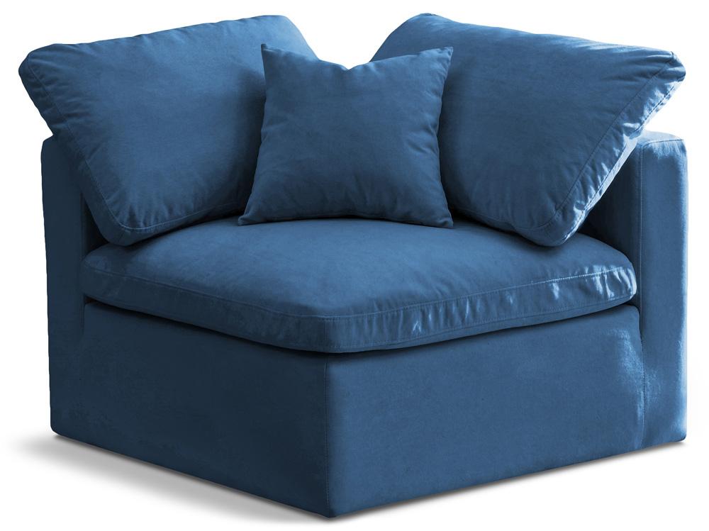 Meridian Furniture - Plush Navy Velvet Standard Comfort Modular Corner Chair - 602Navy-Corner veiw 1