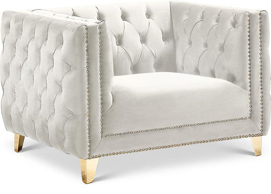 Meridian Furniture - Michelle Cream Velvet Chair - 652Cream-C veiw 1
