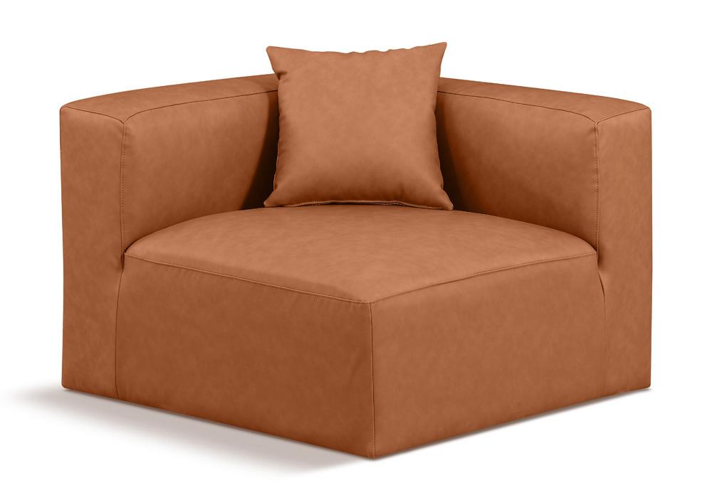 Meridian Furniture - Cube Cognac Vegan Leather Corner Chair - 668Cognac-Corner veiw 1