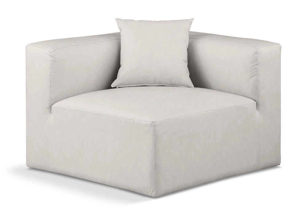 Meridian Furniture - Cube Cream Vegan Leather Corner Chair - 668Cream-Corner veiw 1
