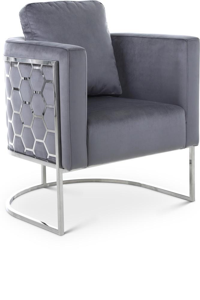 Meridian Furniture - Casa Grey Velvet Chair - 691Grey-C veiw 1