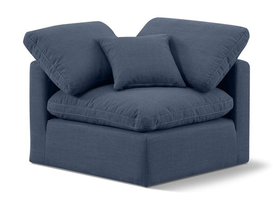 Meridian Furniture - Indulge Navy Linen Textured Fabric Corner Chair - 141Navy-Corner veiw 1