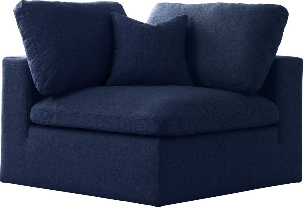 Meridian Furniture - Serene Navy Linen Textured Fabric Deluxe Comfort Modular Corner Chair - 601Navy-Corner veiw 1