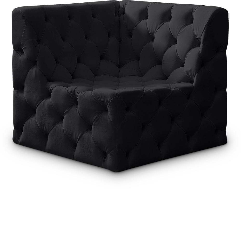 Meridian Furniture - Tuft Black Velvet Corner Chair - 680Black-Corner veiw 1