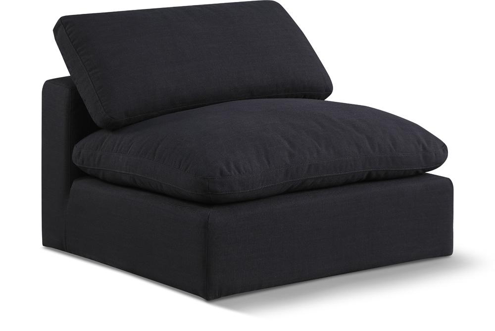 Meridian Furniture - Comfy Black Linen Textured Fabric Modular Armless Chair - 187Black-Armless veiw 1