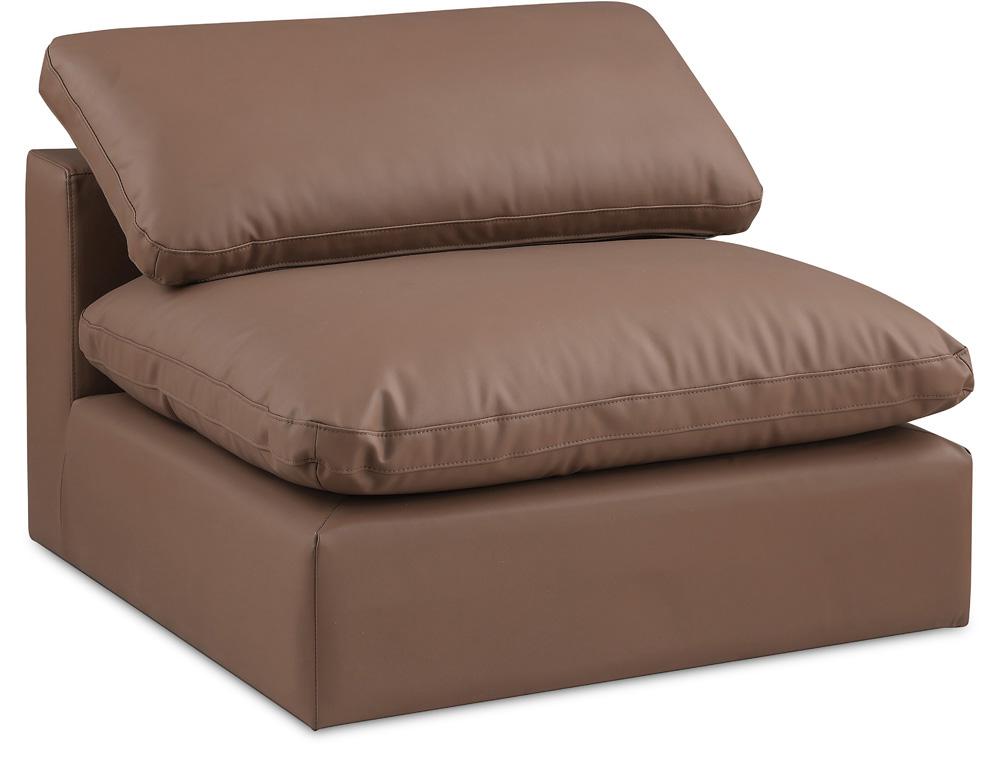 Meridian Furniture - Comfy Brown Vegan Leather Modular Armless Chair - 188Brown-Armless veiw 1