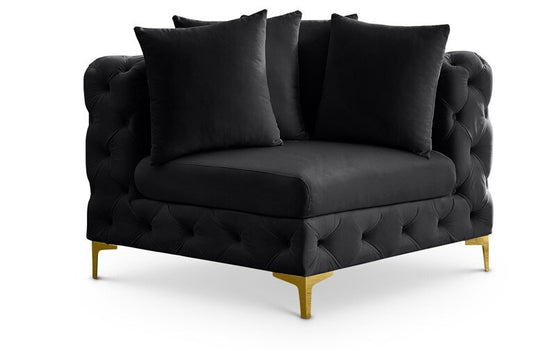 Meridian Furniture - Tremblay Black Velvet Corner Chair - 686Black-Corner veiw 1