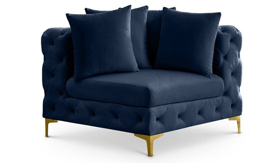 Meridian Furniture - Tremblay Navy Velvet Corner Chair - 686Navy-Corner veiw 1