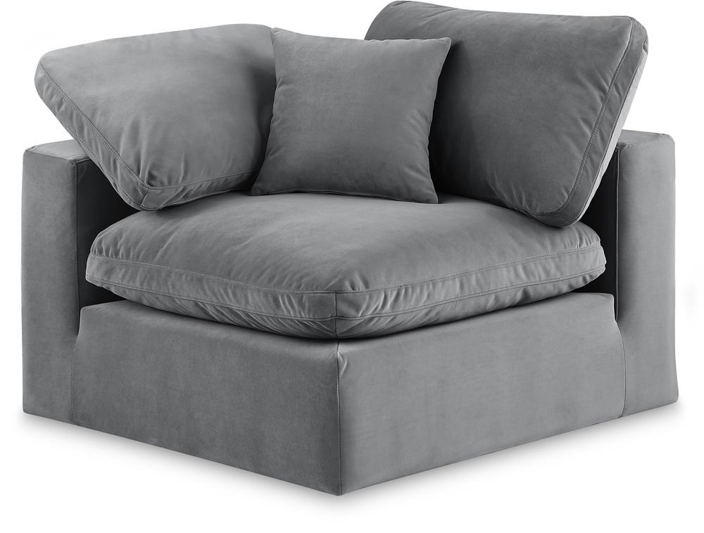 Meridian Furniture - Comfy Grey Velvet Modular Corner Chair - 189Grey-Corner veiw 1