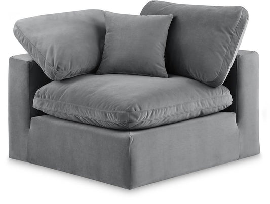 Meridian Furniture - Comfy Grey Velvet Modular Corner Chair - 189Grey-Corner veiw 1