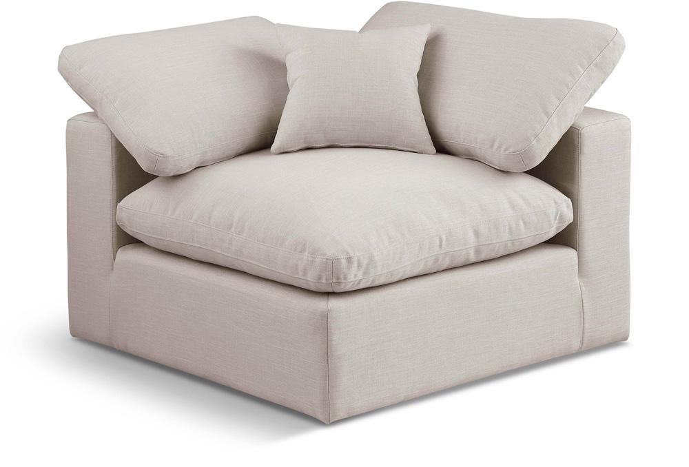 Meridian Furniture - Comfy Beige Linen Textured Fabric Modular Corner Chair - 187Beige-Corner veiw 1