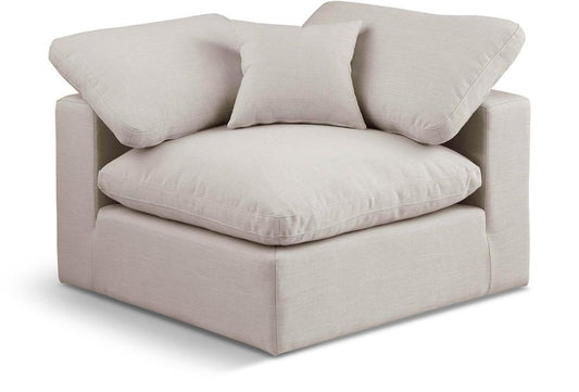 Meridian Furniture - Comfy Beige Linen Textured Fabric Modular Corner Chair - 187Beige-Corner veiw 1