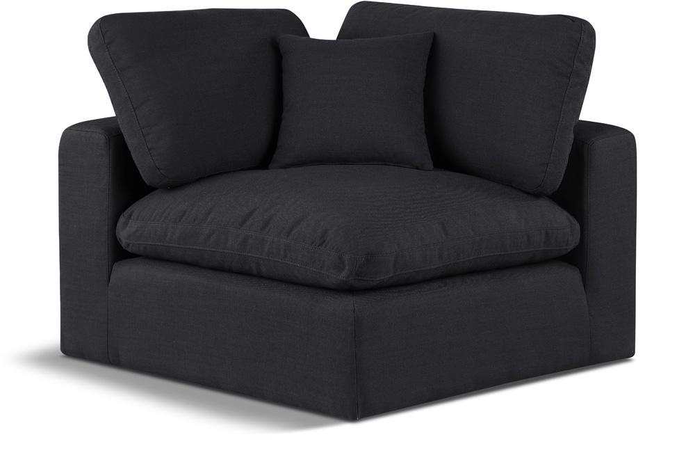 Meridian Furniture - Comfy Black Linen Textured Fabric Modular Corner Chair - 187Black-Corner veiw 1