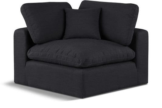 Meridian Furniture - Comfy Black Linen Textured Fabric Modular Corner Chair - 187Black-Corner veiw 1