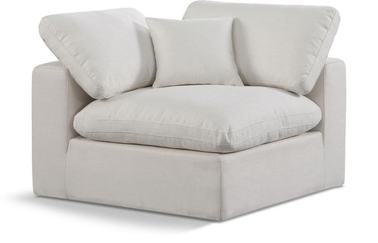 Meridian Furniture - Comfy Cream Linen Textured Fabric Modular Corner Chair - 187Cream-Corner veiw 1