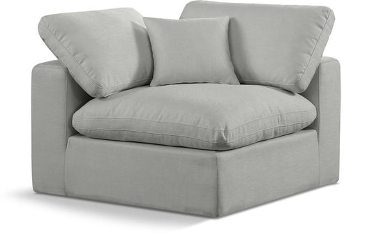 Meridian Furniture - Comfy Grey Linen Textured Fabric Modular Corner Chair - 187Grey-Corner veiw 1