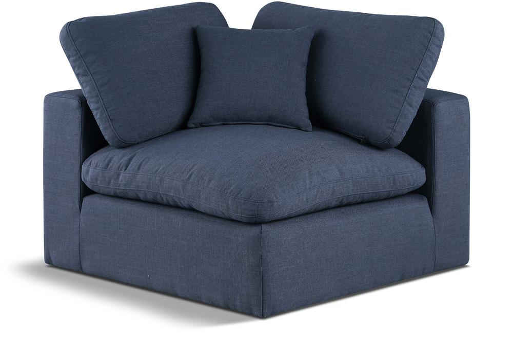 Meridian Furniture - Comfy Navy Linen Textured Fabric Modular Corner Chair - 187Navy-Corner veiw 1