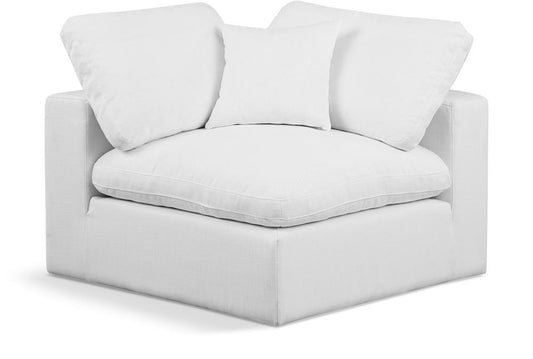 Meridian Furniture - Comfy White Linen Textured Fabric Modular Corner Chair - 187White-Corner veiw 1