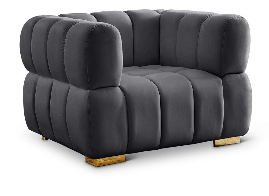 Meridian Furniture - Gwen Grey Velvet Chair - 670Grey-C veiw 1