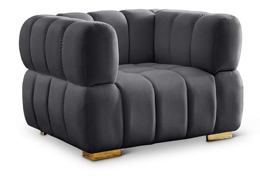 Meridian Furniture - Gwen Grey Velvet Chair - 670Grey-C veiw 1