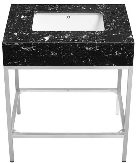 Meridian Furniture - Marmo White Engineered Marble Bathroom Vanity - 408Black-30 veiw 2