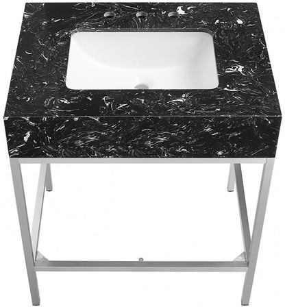 Meridian Furniture - Marmo White Engineered Marble Bathroom Vanity - 408Black-30 veiw 4