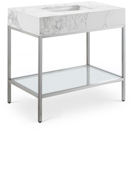 Meridian Furniture - Marmo White Engineered Marble Bathroom Vanity - 408White-36 veiw 1